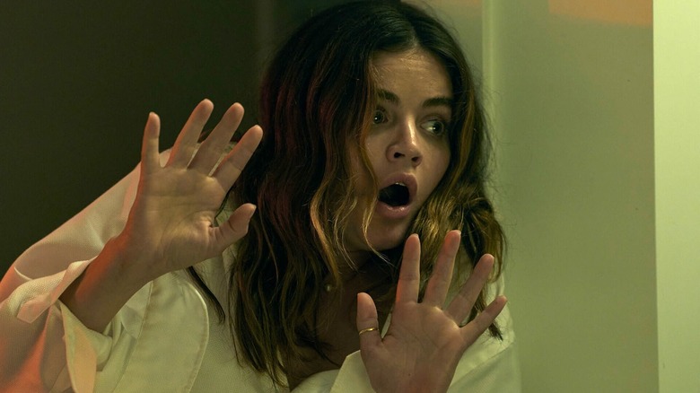 Lucy Hale as Eva Vaugh looking shocked in F*** Marry Kill