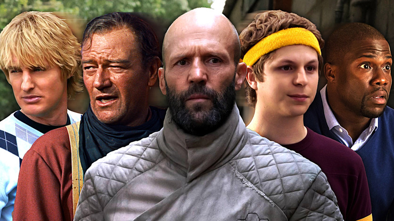Kevin Hart in Central Intelligence, Jason Statham in The Beekeeper,  Owen Wilson in Wedding Crashers, Michael Cera in Juno, and John Wayne in The Searchers