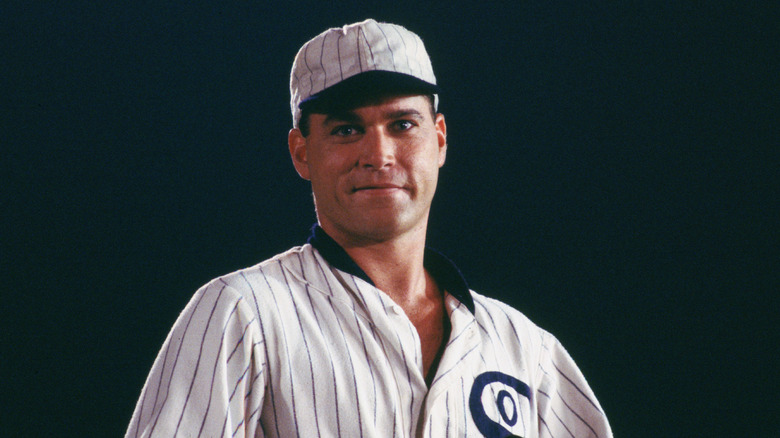 Ray Liotta as Shoeless Joe Jackson, smiling in his baseball uniform in Field of Dreams.