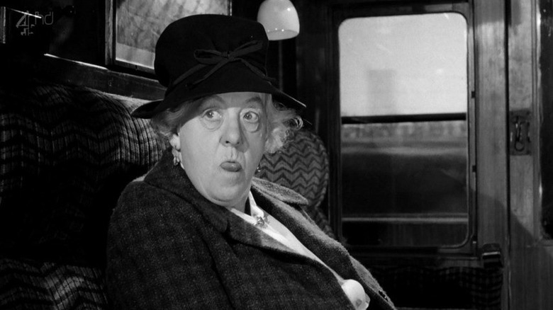 Miss Marple (Margaret Rutherford) sticking tongue out in Murder She Said