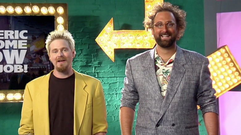 Tim Heidecker and Eric Wareheim stand together on set in Tim and Eric Awesome Show, Great Job!