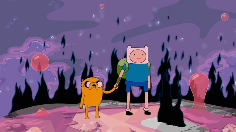 Jake holds Finn's hand at the Citadel on Adventure Time