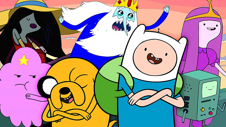 Images of Lumpy Space Princess, Jake the Dog, Marceline, Ice King, Finn the Human, Princess Bubblegum, and BMO edited together
