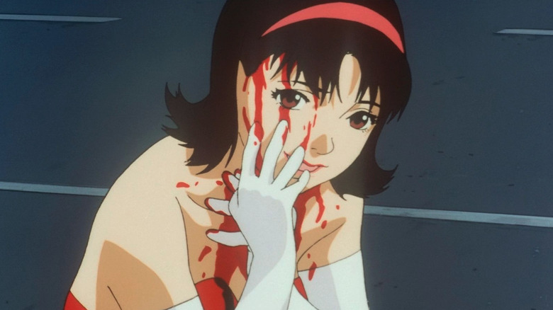 Mima, voiced by Junko Iwao, having a nightmare vision in Perfect Blue