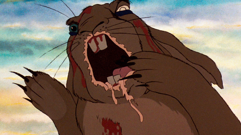 Woundwart, voiced by Harry Andrews, faces death in Watership Down