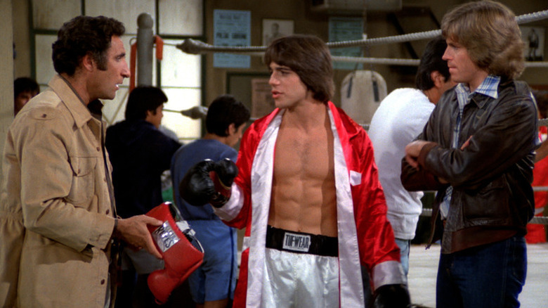 Judd Hirsch, Tony Danza, and Jeff Conway as Alex Reiger, Tony Banta, and Bobby Wheeler in Taxi