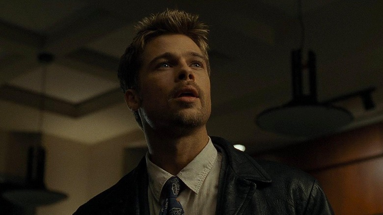 Brad Pitt as Mills in Se7en, looking off camera.