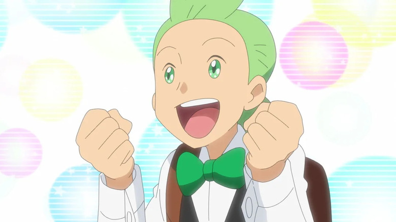 Cilan smiling in front of a colorful background in Pokemon the Series: Black & White