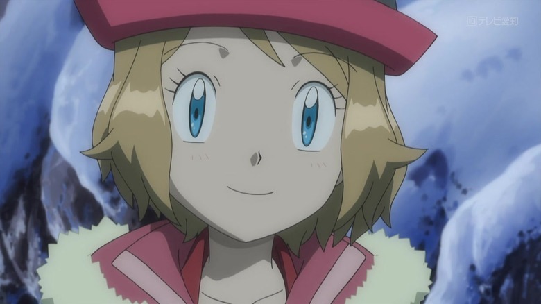 Serena with short hair smiling in a winter jacket in Pokemon the Series: XY Kalos Quest