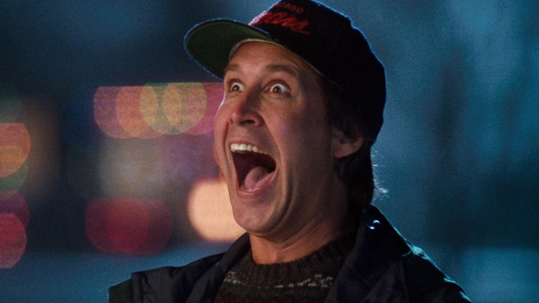 Chevy Chase as Clark Griswold, yelling with delight in National Lampoon's Christmas Vacation