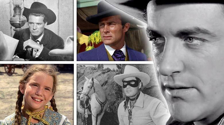 Richard Nilsen in Gunsmoke next to shots from Wild Wild West, Little House on the Prairie, Maverick, and The Lone Ranger in a composite image