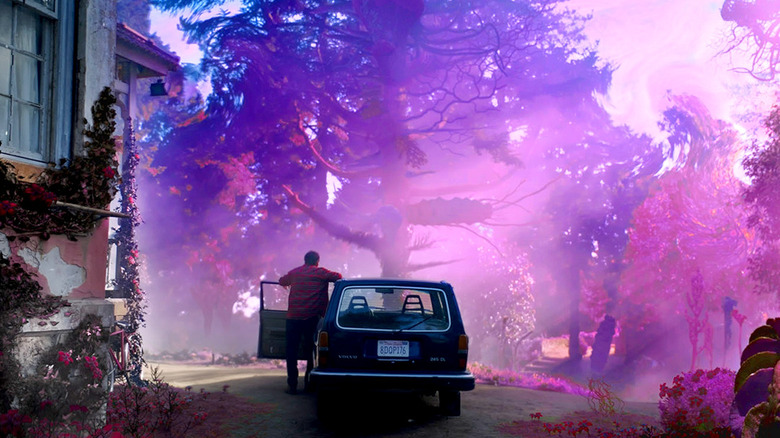 Nicolas Cage as Nathan, taking in the wonder in Color Out of Space