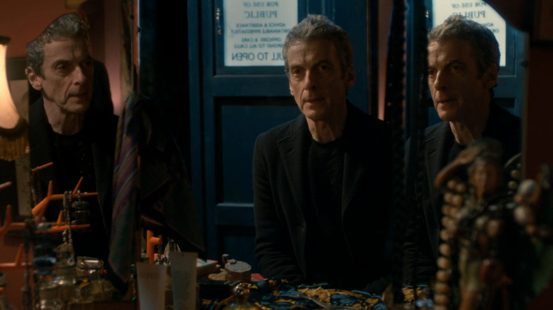Twelve (Peter Capaldi) in mirror in the Doctor Who episode Listen