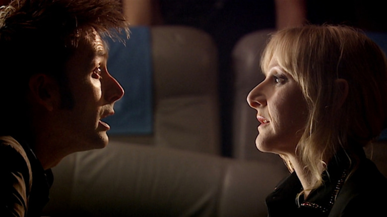 Ten (David Tennant) and Sky (Lesley Sharp) speaking at the same time in the Doctor Who episode Midnight