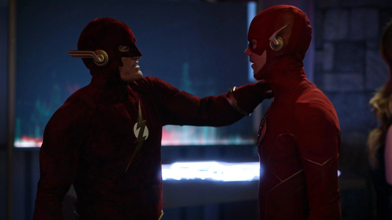 John Wesley Shipp and Grant Gustin as two versions of the Flash on The Flash