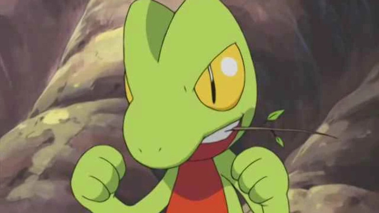Treecko ready for battle with a twig in its mouth on Pokemon the Series: Ruby & Sapphire