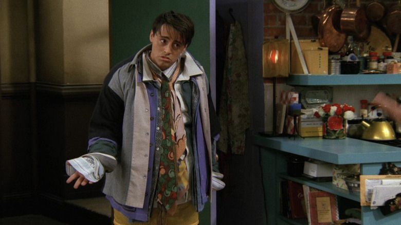 Matt LeBlanc as Joey Tribbiani wearing all of Chandler's clothes in the Friends episode "The One Where No One's Ready"