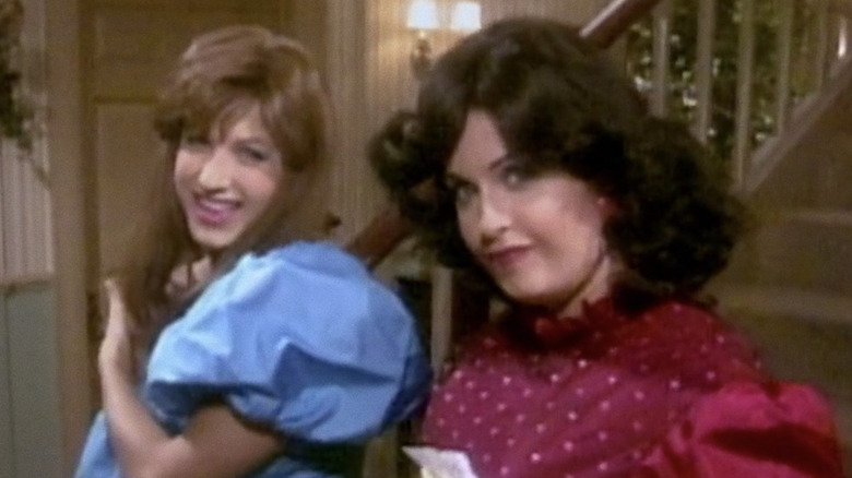 Jennifer Aniston as Rachel Green and Courteney Cox as Monica Geller in a flashback video in the Friends episode "The One with the Prom Video"