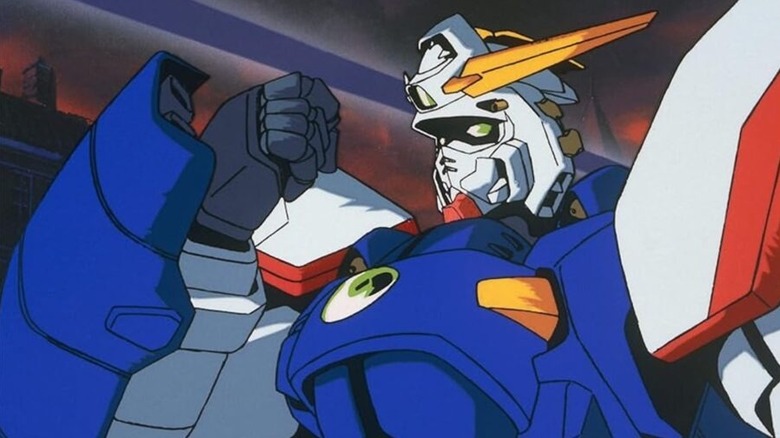 The GF13-017NJ Shining Gundam raises its fist in Mobile Fighter G Gundam
