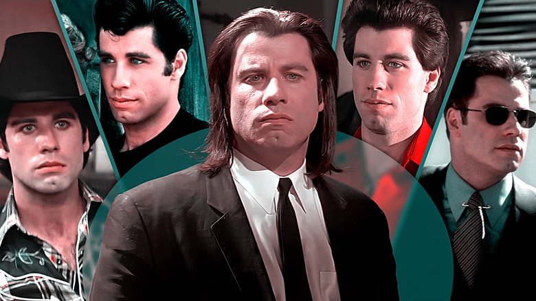 John Travolta in Urban Cowboy, Grease, Pulp Fiction, Saturday Night Fevern and Face/Off