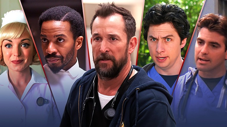 Helen George on Call the Midwife, André Holland on The Knick, Noah Wyle on The Pitt, Zach Braff on Scrubs, and George Clooney on ER