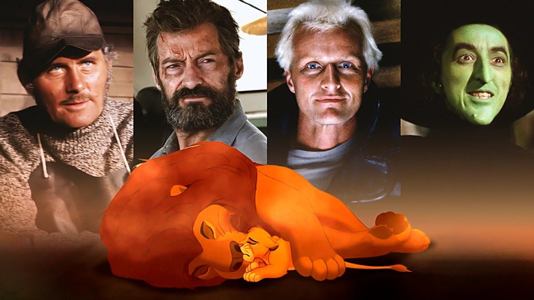 Mufasa in The Lion King, Rutger Hauer as Batty in Blade Runner, Margaret Hamilton as Wicked Witch in Wizard of Oz, Robert Shaw as Quint in Jaws, Hugh Jackman as Logan from the end of Logan