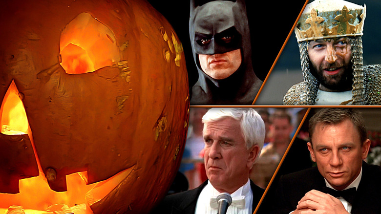 Jack O'Lantern in Halloween; Batman (Michael Keaton) in Batman; King Arthur (Graham Chapman) in Monty Python and The Holy Grail; Lt. Frank Drebin (Leslie Nielsen) in The Naked Gun; James Bond (Daniel Craig) in Casino Royale