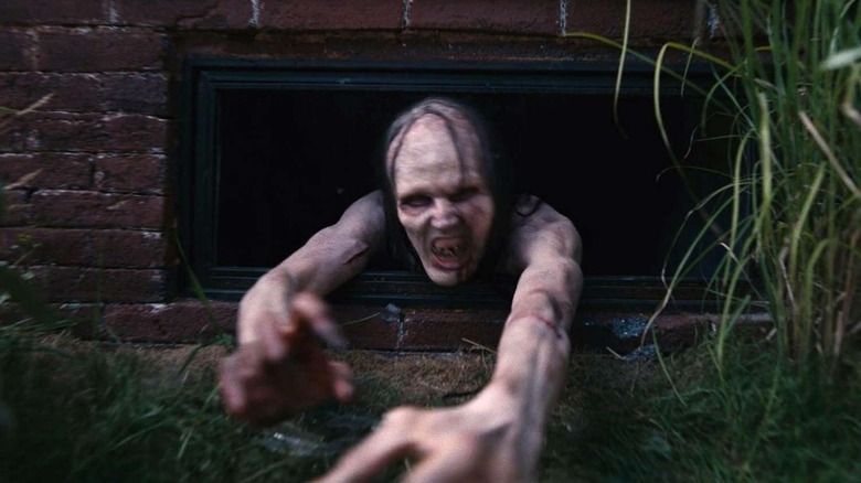 The Mother (Matthew Patrick Davis) in Barbarian, reaching out towards the camera from a basement window.