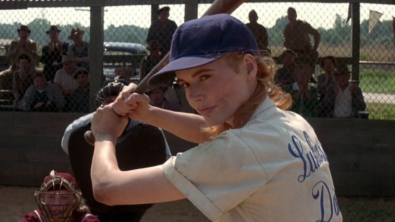 Geena Davis as Dottie Hinson ready to swing bat in A League of Their Own