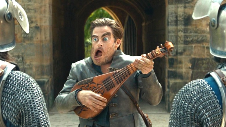 Illusion of Ed (Chris Pine) playing the lute breaking down in Dungeons & Dragons: Honor Among Thieves