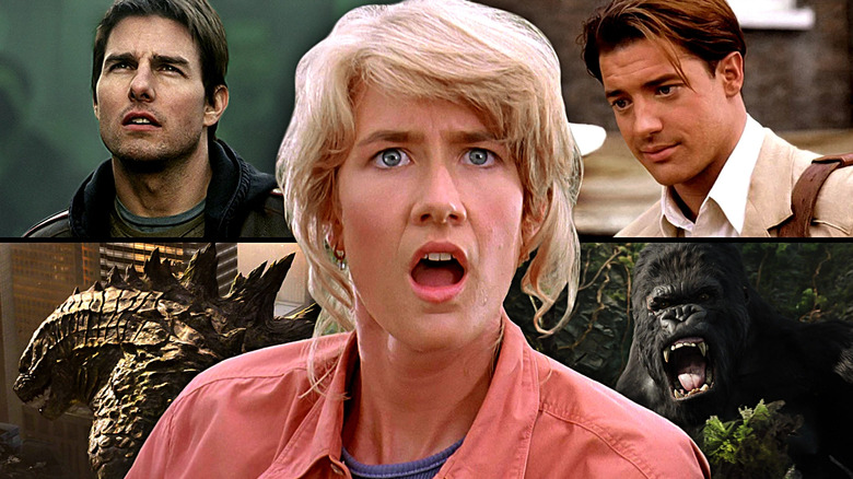 Tom Cruise as Ray Ferrier in War of the Worlds, Godzilla, Laura Dern as Ellie Sattler in Jurassic Park, Brendan Fraser as Rick O'Connell in The Mummy, and King Kong
