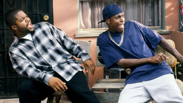 Craig (Ice Cube) and Smokey (Chris Tucker) react intensely in Friday