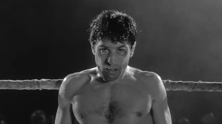 Jake LaMotta (Robert De Niro) against the ropes in Raging Bull