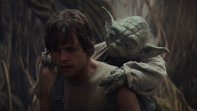 Luke (Mark Hamill) training with Yoda in Empire Strikes Back