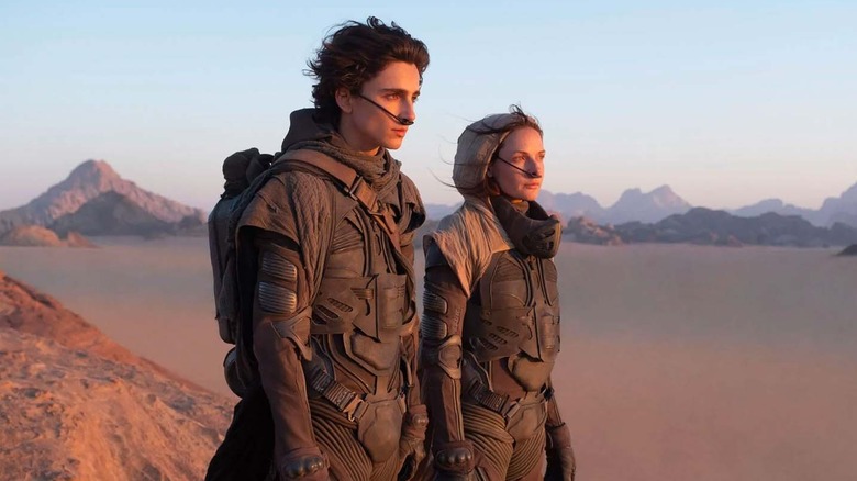 Timothée Chalamet as Paul Atreides and Rebecca Ferguson as Lady Jessica in Dune: Part One.