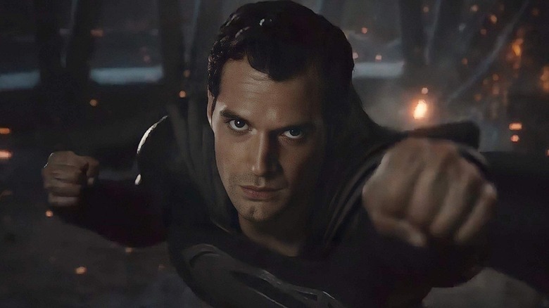 Henry Cavill as Superman flying toward the camera in Zack Snyder's Justice League.