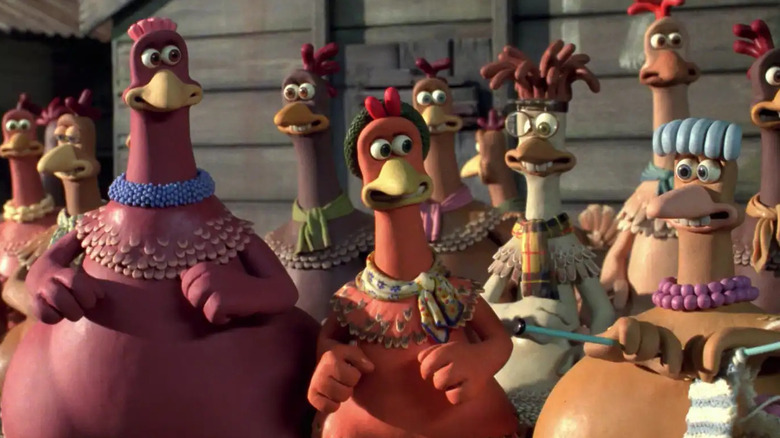 Ginger and other chickens gathered together in Chicken Run
