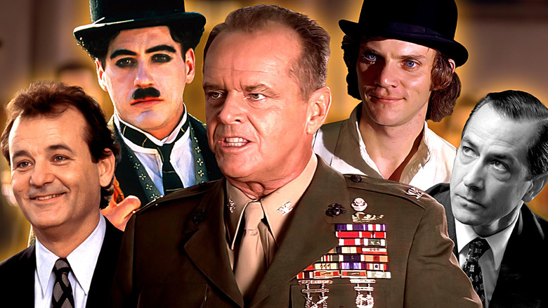 Images of Bill Murray from Groundhog Day, Robert Downey Jr. from Chaplin, Jack Nicholson from A Few Good Men, Malcolm McDowell from A Clockwork Orange, and David Strathairn from Good Night and Good Luck edited together.