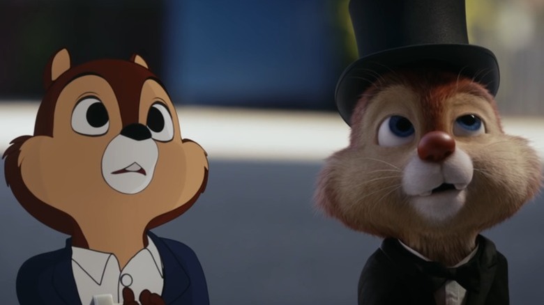 Chip and Dale standing side by side and looking up in Chip 'n Dale: Rescue Rangers