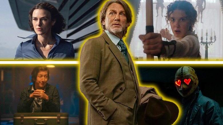 Keira Knightly as Laura in The Woman in Cabin 10, Millie Bobby Brown as Enola in Enola Holmes, the killer in Heart Eyes, David Thompson as Forbes in It's What's Inside, and Daniel Craig as Benoit in Wake Up Dead Man