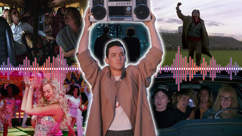 Shots from Almost Famous, The Breakfast Club, Barbie, Wayne's World and Fight Club around John Cusack holding a boombox in Say Anything