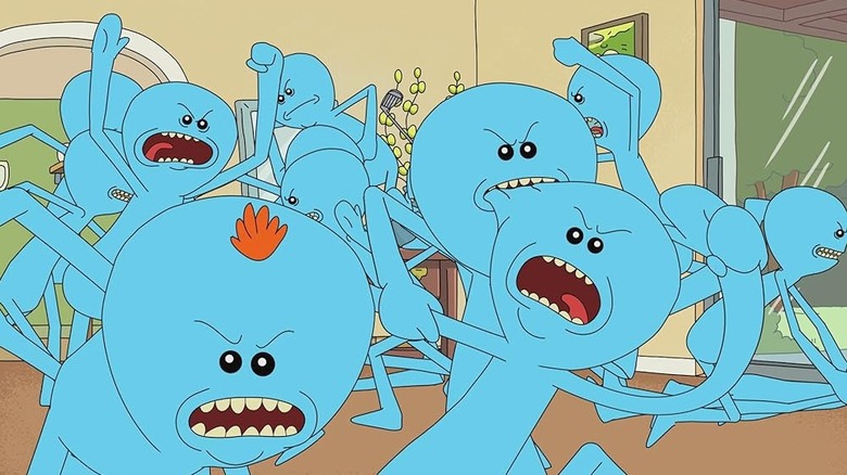 Mr. Meeseekses rioting on Rick and Morty