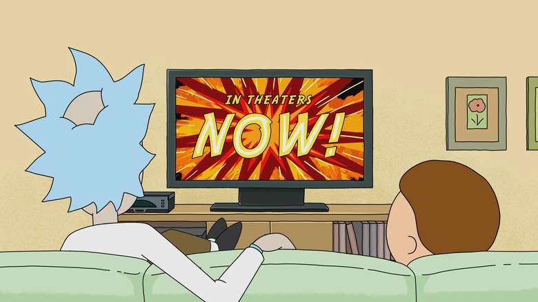 Rick and Morty watching interdimensional cable on Rick and Morty