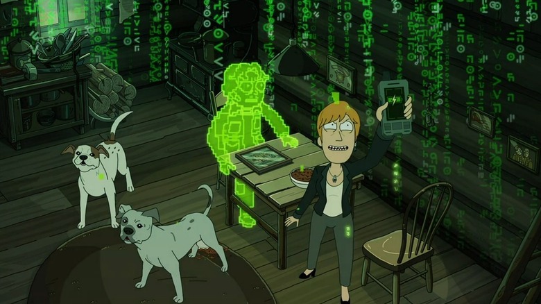 Summer holding up a phone on Rick and Morty