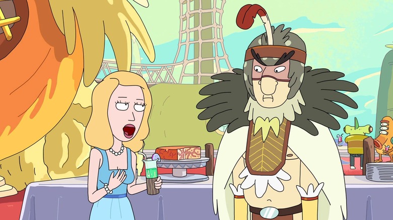 Beth talking to Birdperson on Rick and Morty