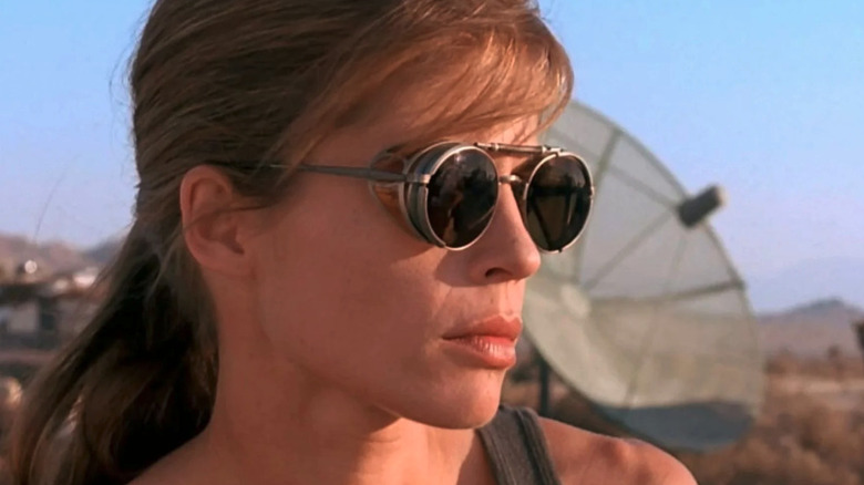 Linda Hamilton as Sarah Connor in sunglasses in Terminator 2: Judgment Day.