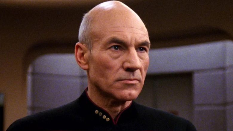 Patrick Stewart as Captain Jean-Luc Picard, looking determined in Star Trek: The Next Generation.