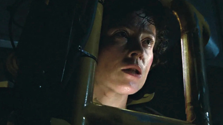 Sigourney Weaver as Ellen Ripley, in a power loader in Aliens.