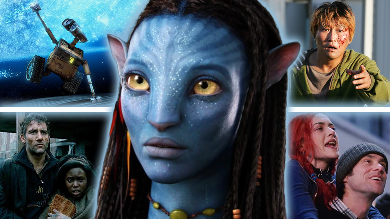 Neytiri in Avatar surrounded by images from WALL-E, The Host (2006), Children of Men, and Eternal Sunshine of the Spotless Mind