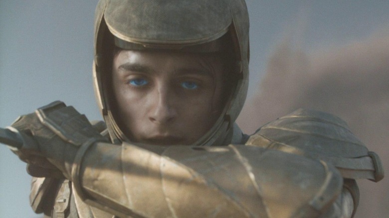 Paul Atreides (Timothee Chalamet) wearing armor in Dune